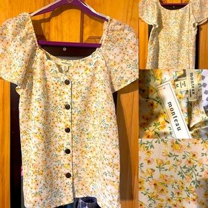 Cute Yellow Floral Off Shoulder Top Size Medium